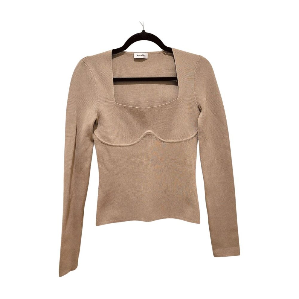 Nanushka Mio cupped long-sleeve top small light brown underwire square neck - Picture 2 of 8